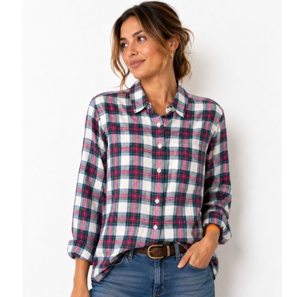 NWT J.Crew Plaid Button Up Shirt Small Cotton Tartan Long Sleeve Preppy